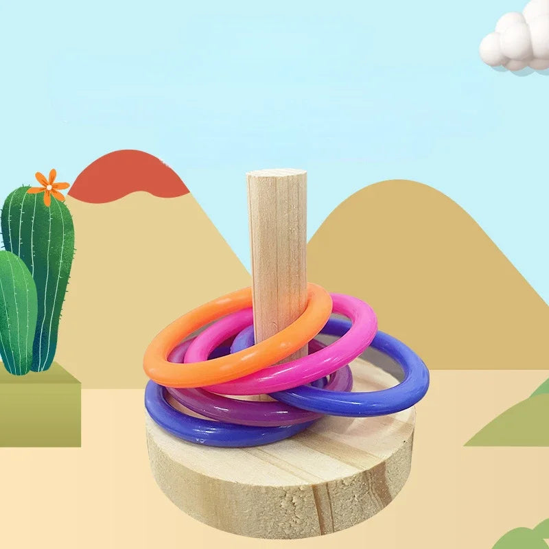 Wooden Interactive Parrot Ring Toy
