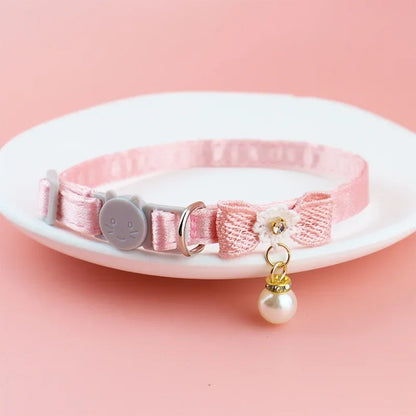 Pet Collar Pink Lace Bow Hanging Bead
