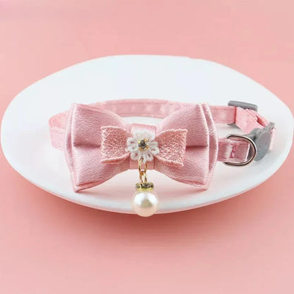 Pet Collar Pink Lace Bow Hanging Bead